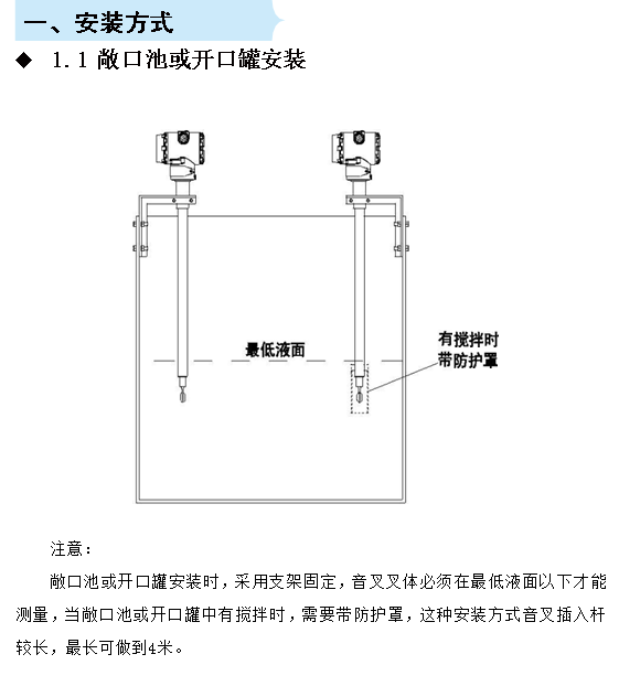 在線密度濃度計(jì)敞口池或開口罐安裝